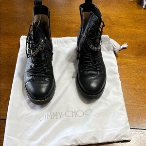 Jimmy Choo Black Leather Combat Boots with Dust Bag